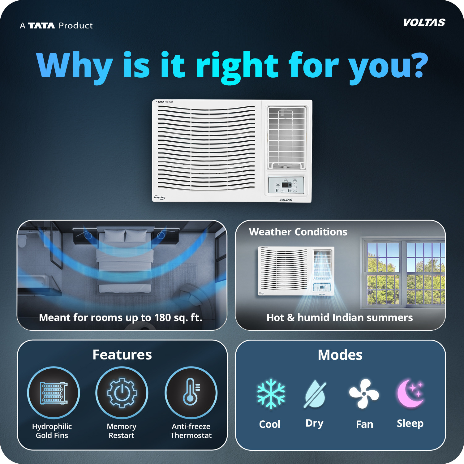 Image of Voltas 2026 Model 1.5 Ton 3 Star Window Fixed Speed AC