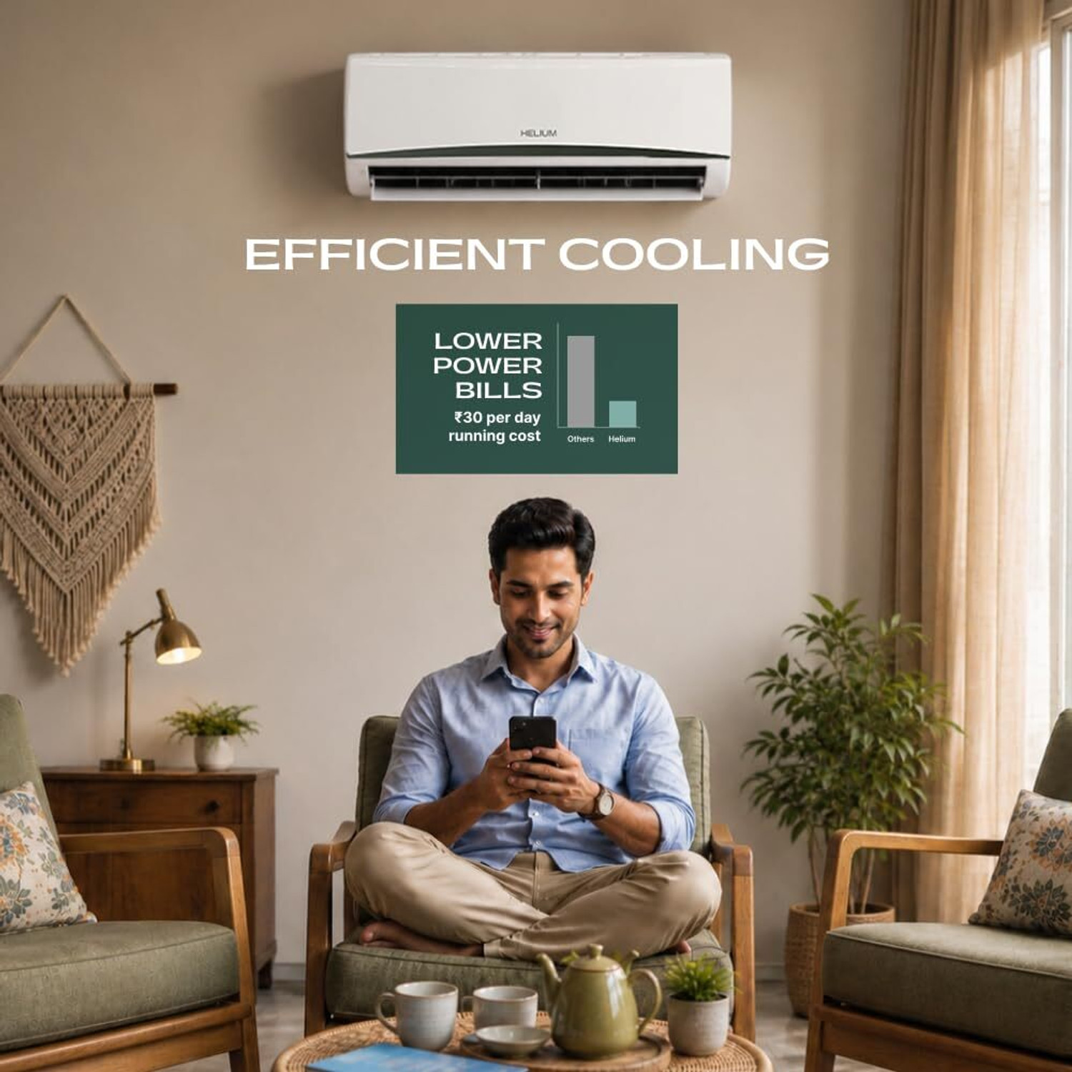 Image of Helium 2026 Model 0.8 Ton 3 Star Split Smart Inverter with Wi-fi AC