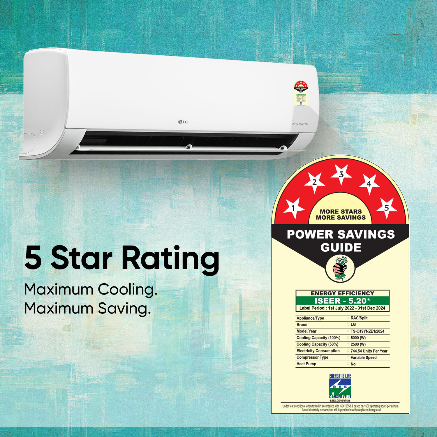 Image of LG 2024 Model 1.5 Ton 5 Star Split Dual Inverter AI Convertible 6-in-1 Cooling, HD Filter with Anti-Virus Protection, VIRAAT Mode & ADC Sensor AC