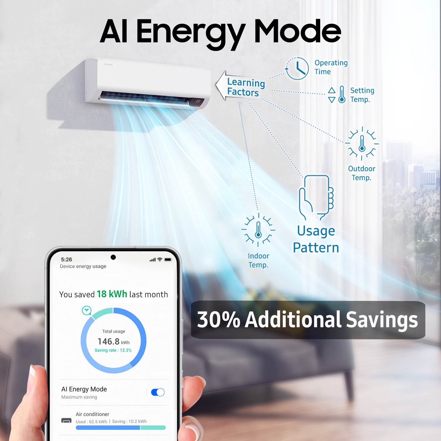 Image of Samsung 2025 Model 1 Ton 5 Star Split Inverter with Wi-fi Bespoke AI, 5 Step Convertible with Powerful cooling & Energy saving, 120% expandable AC