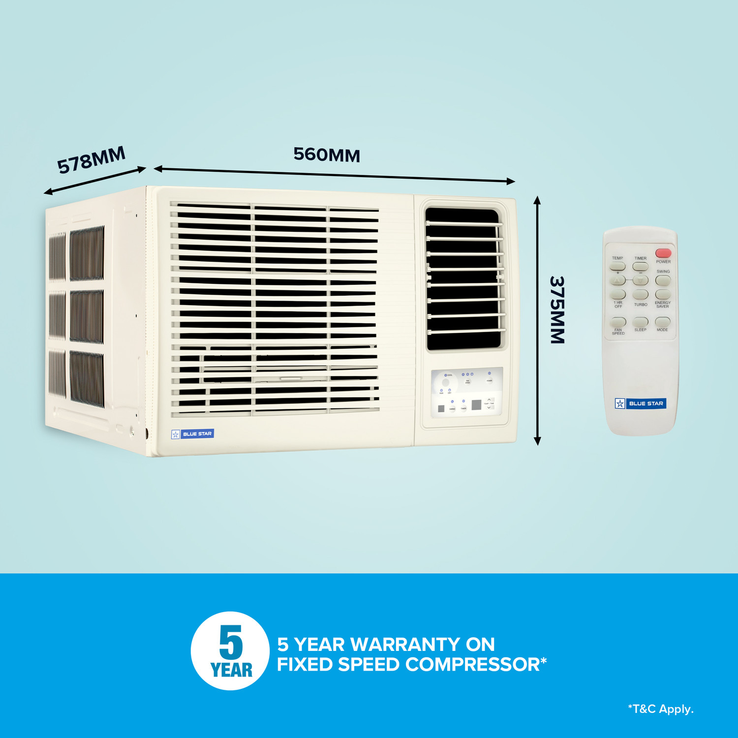Image of Blue Star 2025 Model 1 Ton 3 Star Window Fixed Speed AC