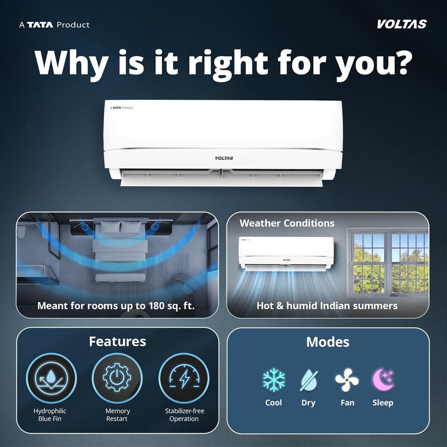 Image of Voltas 2026 Model 1.5 Ton 3 Star Split Inverter AC
