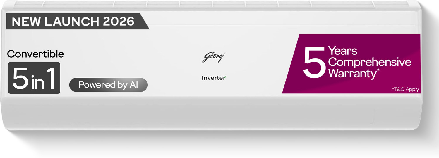 Image of Godrej 2026 Model 2 Ton 3 Star Split Inverter with 5-in-1 convertible | AI Powered| Heavy Duty Cooling at 52 degree celsius|i-Sense technology AC