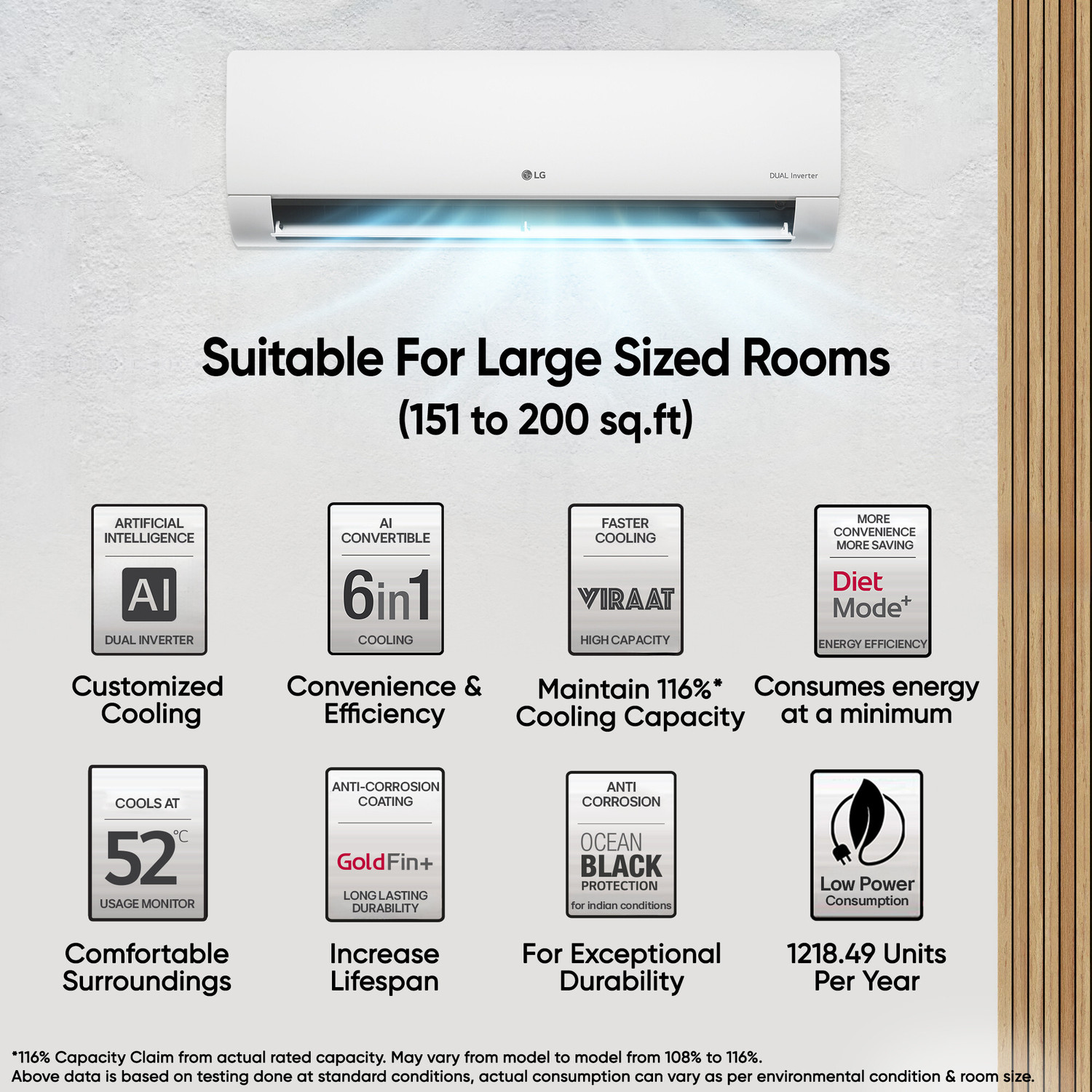 Image of LG 2025 Model 2 Ton 3 Star Split AI Dual Inverter AI Convertible 6-in-1 Faster Cooling and Energy Saving, VIRAAT Mode and Diet Mode Plus AC