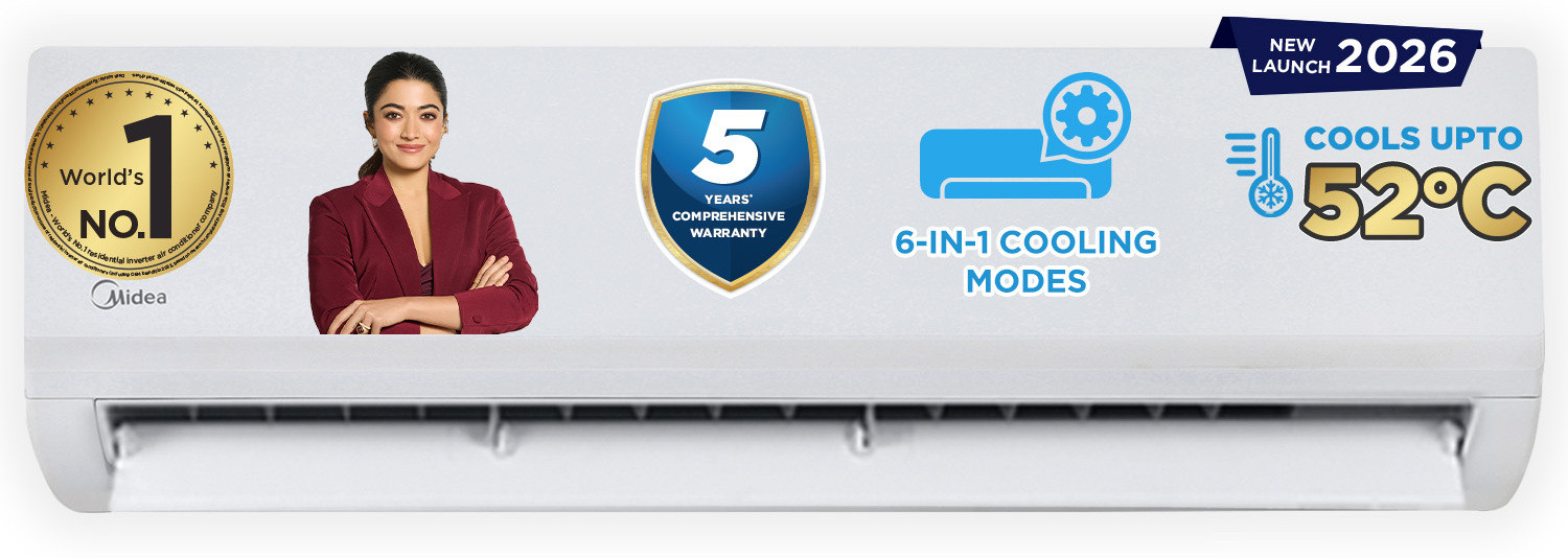 Image of Midea 2026 Model 1.5 Ton 5 Star Split Inverter Convertible 6-in-1 with Auto Intelligence,Turbo Mode for Faster Cooling, Auto Defrost Clean and HD & PM 2.5 Filter AC