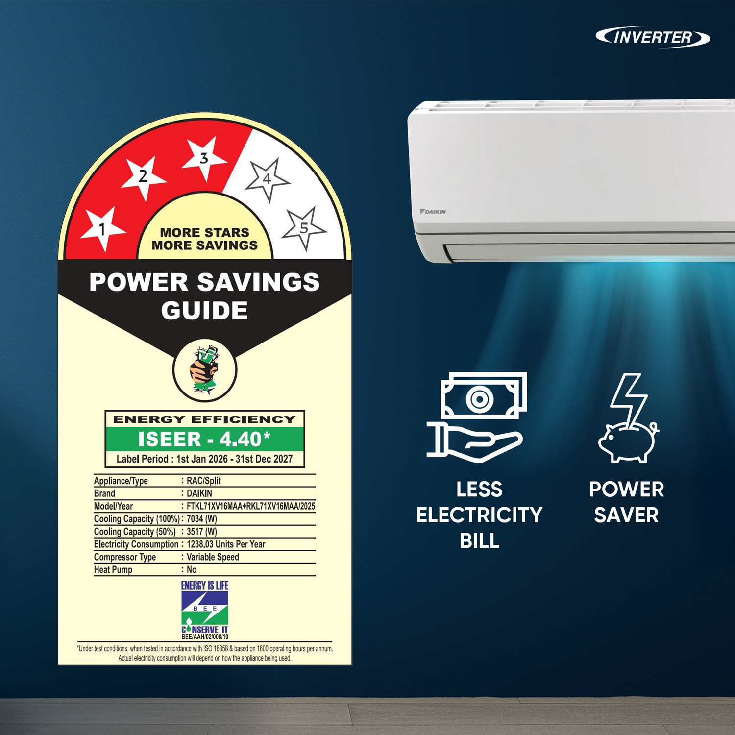 Image of Daikin 2025 Model 2 Ton 3 Star Split Inverter AC