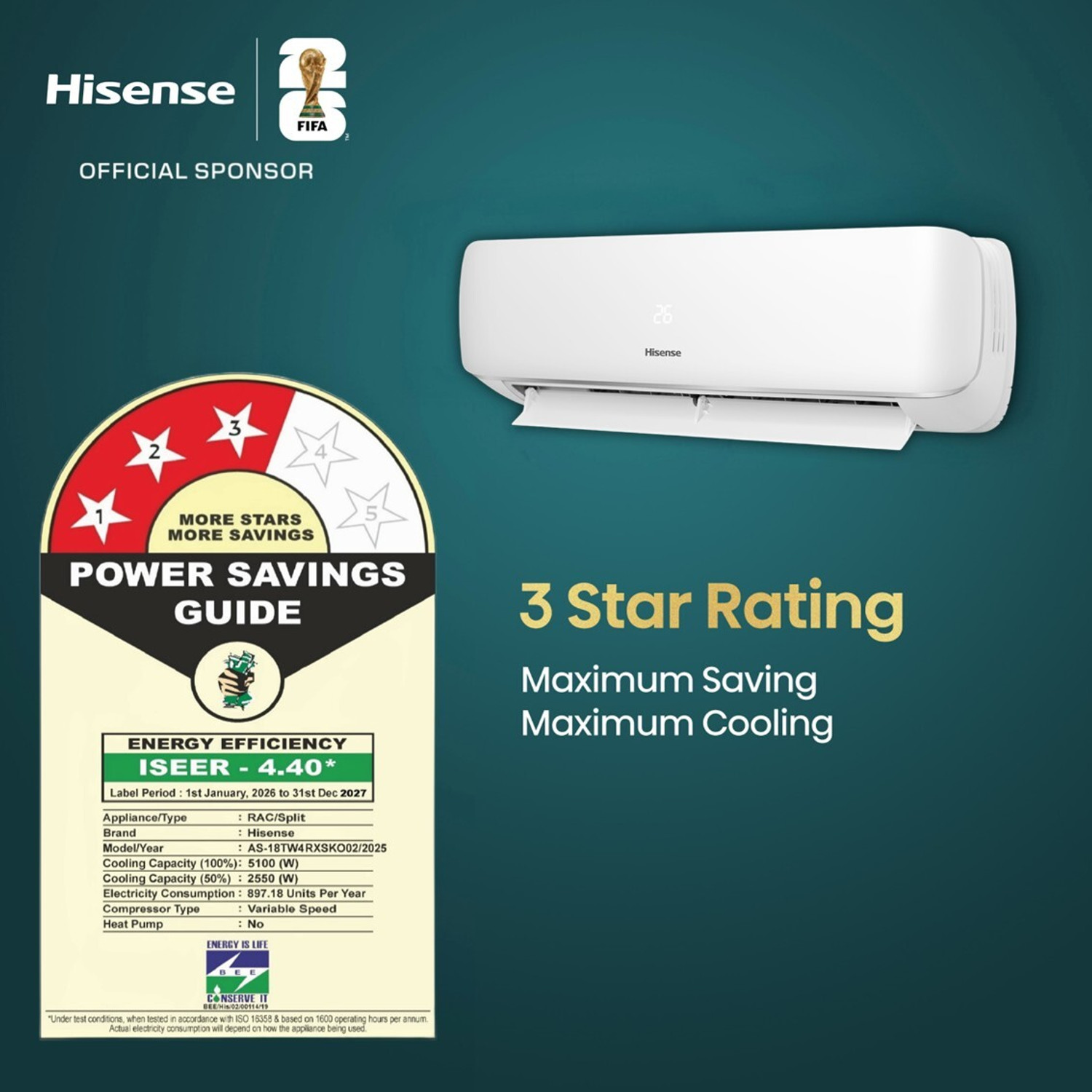 Image of Hisense 2026 Model 1.5 Ton 3 Star Split Inverter with Wi-fi AC