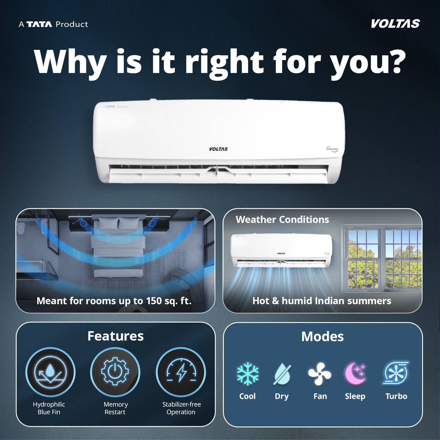 Voltas 2026 1 Ton 3 Star Split Inverter AC - Image 3