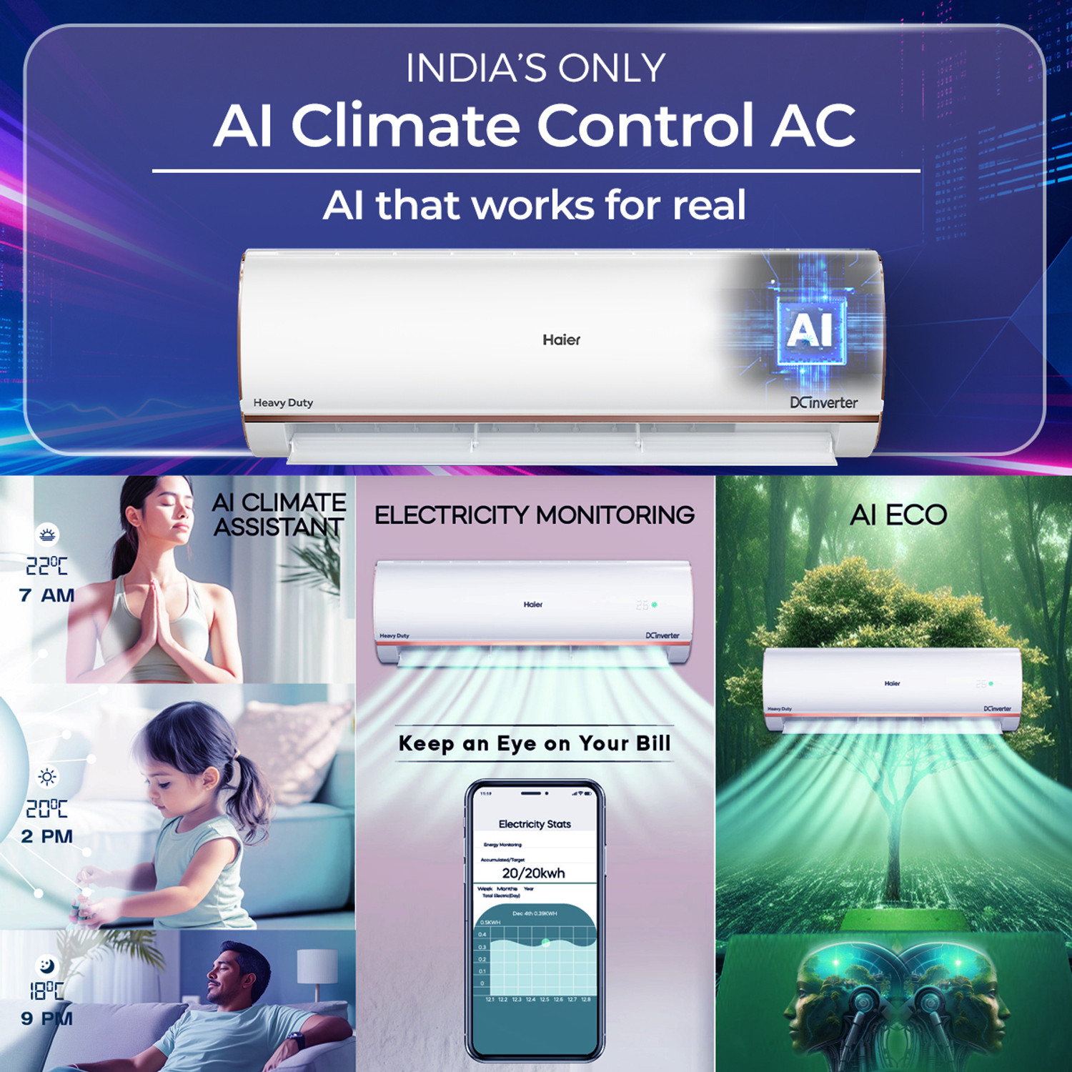 Image of Haier 2025 Model 1.5 Ton 4 Star Split Triple Inverter with Wi-fi AC