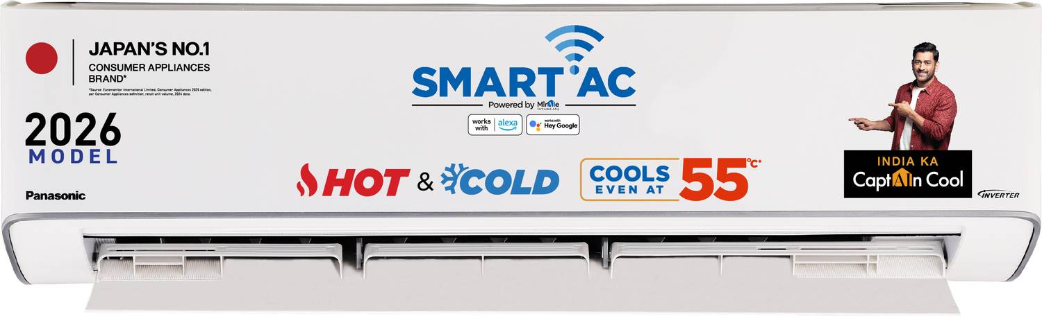 Panasonic 2026 Model 1.5 Ton 3 Star Hot and Cold Split Inverter with Wi-fi Smart, Matter Enabled, AI, Crystal Clean, Higher Airflow, 4-Way Swing, -10 Deg. C ~ 55 Deg. C Operation, Copper Condenser, 8in1 Convertible, PM0.1 Filter AC