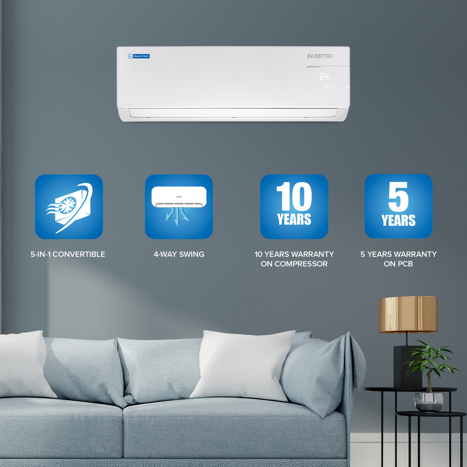 Image of Blue Star 2023 Model 1 Ton 5 Star Split Inverter AC