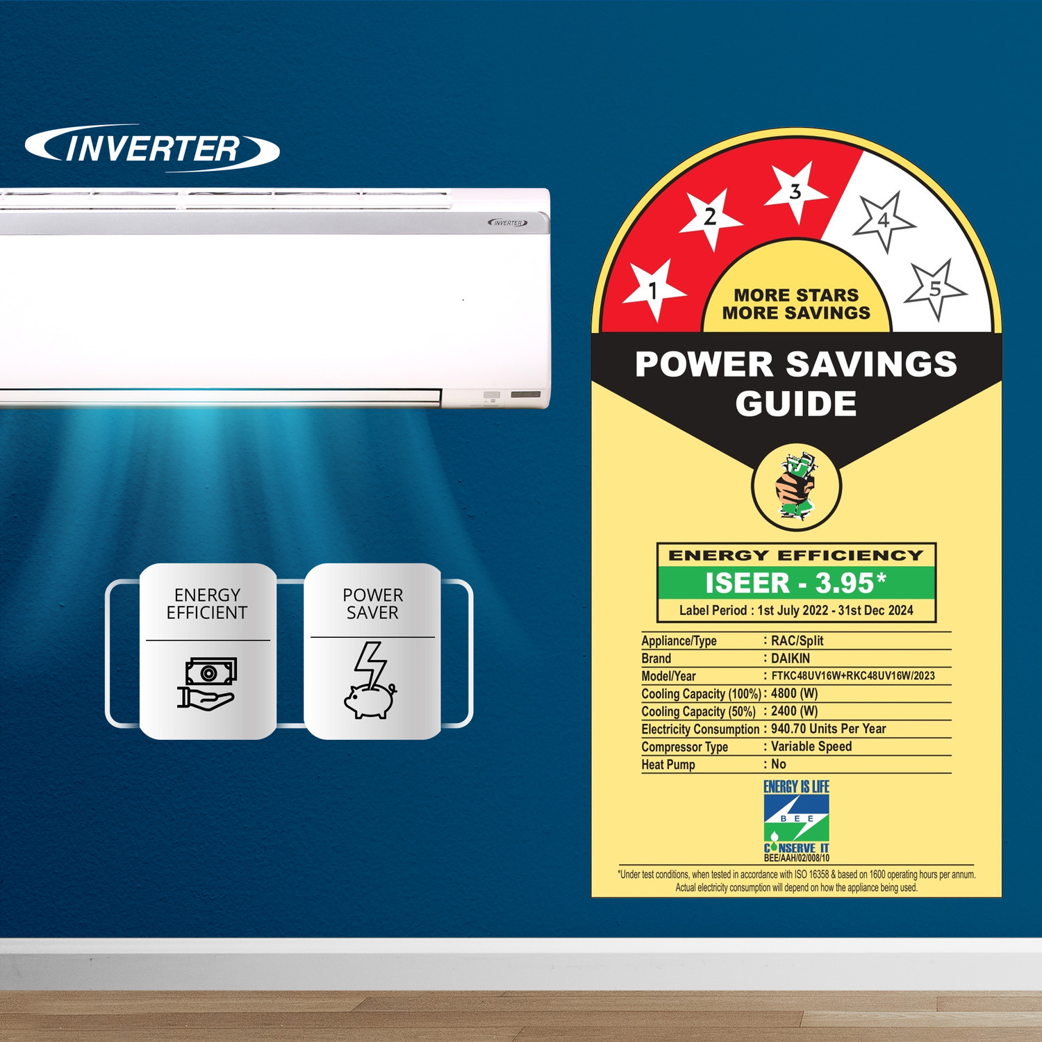 Image of Daikin 2023 Model 1.4 Ton 3 Star Split Inverter AC