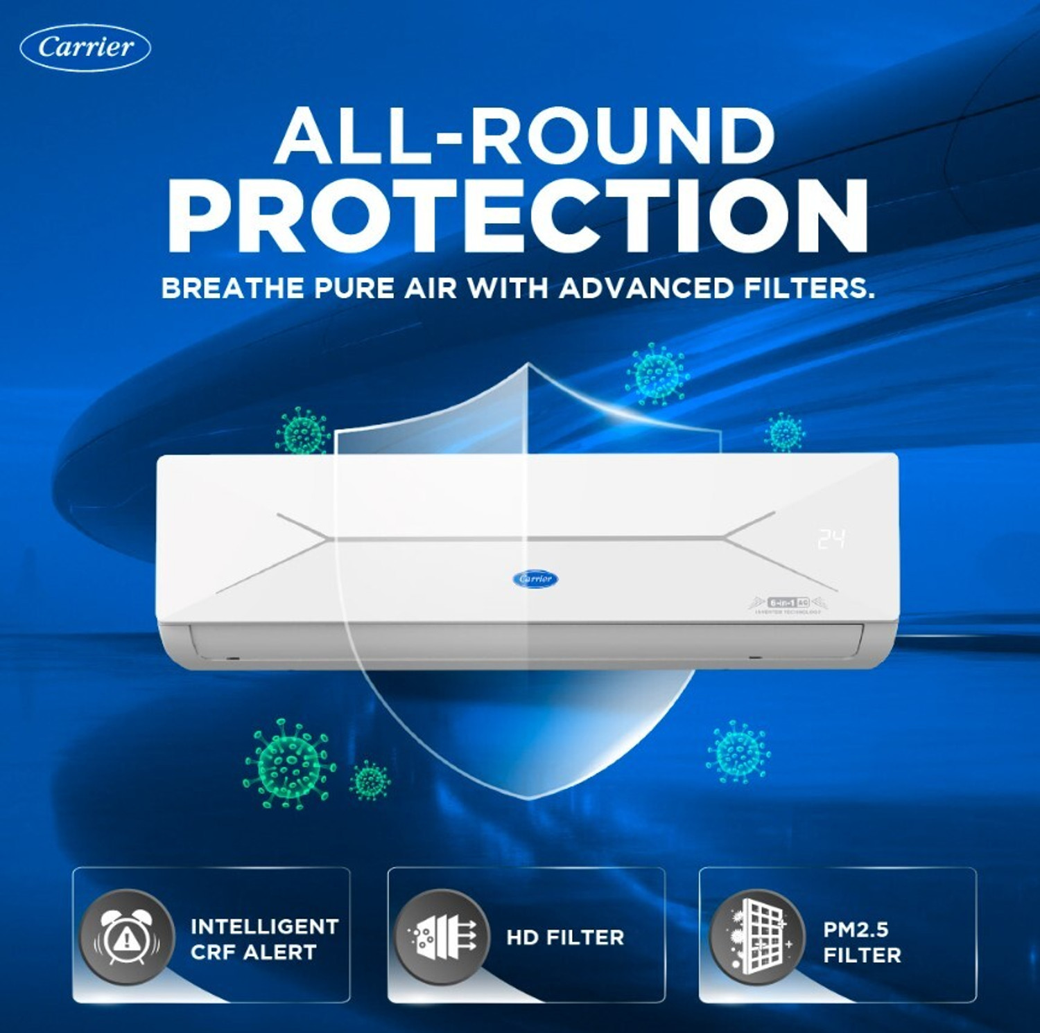 Image of CARRIER 2026 Model 1.5 Ton 5 Star Split AI Inverter with Wi-fi Convertible 6-in-1 with Geo-Fencing & Voice Control,Smart Energy Display, Insta Cool, Auto Defrost Clean AC