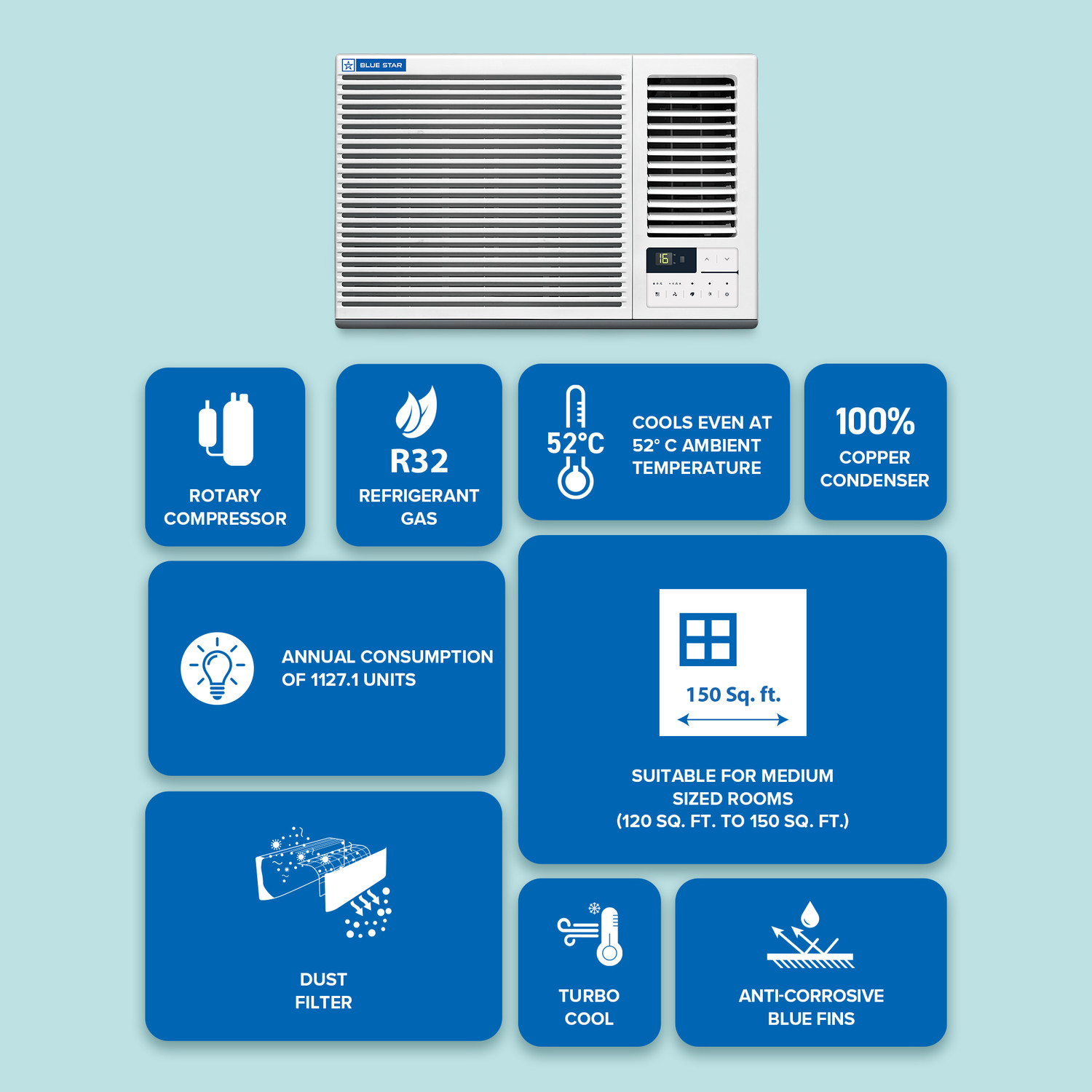 Image of Blue Star 2026 Model 1.5 Ton 3 Star Window Fixed Speed AC