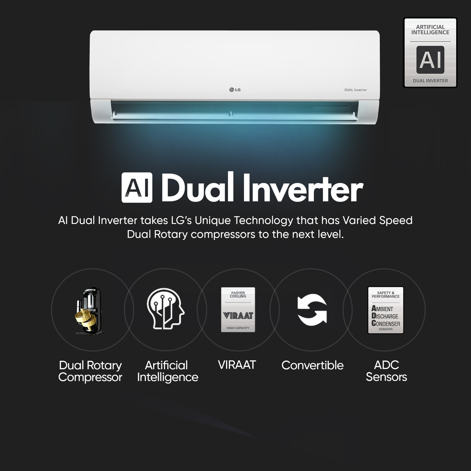 Image of LG 2023 Model 1.5 Ton 5 Star Split Inverter AI Convertible 6-in-1 Cooling , HD Filter with Anti-Virus Protection AC