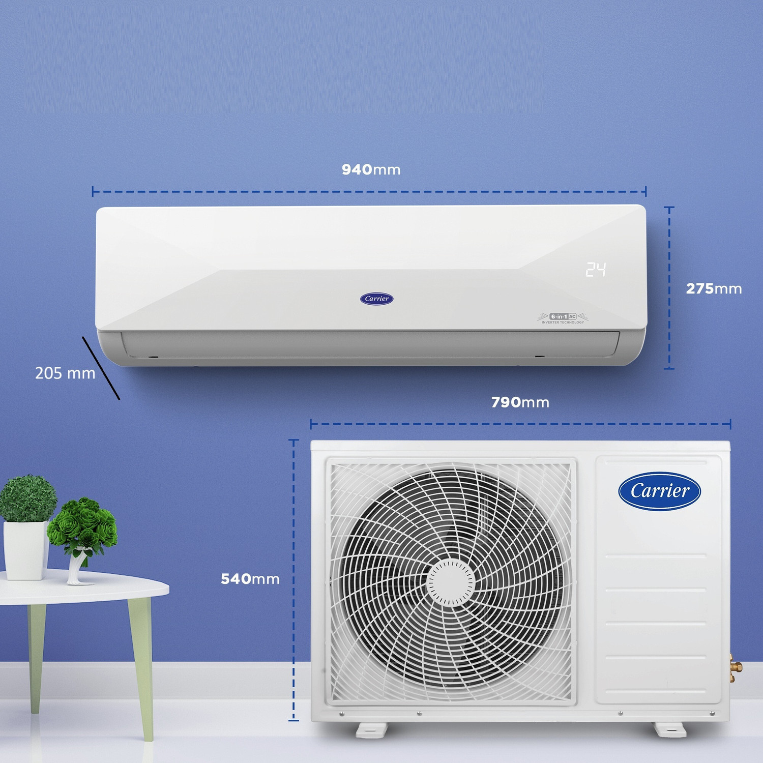 Image of CARRIER 2025 Model 1.5 Ton 3 Star Split Inverter with Wi-fi Smart Flexicool 6 in 1 ConvertibleSmart Energy Display, Dual Filtration with HD & PM 2.5 Filter AC