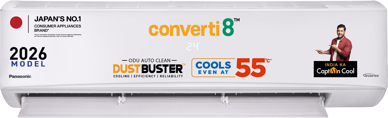 Image of Panasonic 2026 Model 1.5 Ton 3 Star Split Inverter Smart Auto Cool, DustBuster Tech, Higher Airflow, 2-Way Swing, Cools at 55 Deg. C, Copper Condenser, 8in1 Convertible, PM0.1 Filter AC
