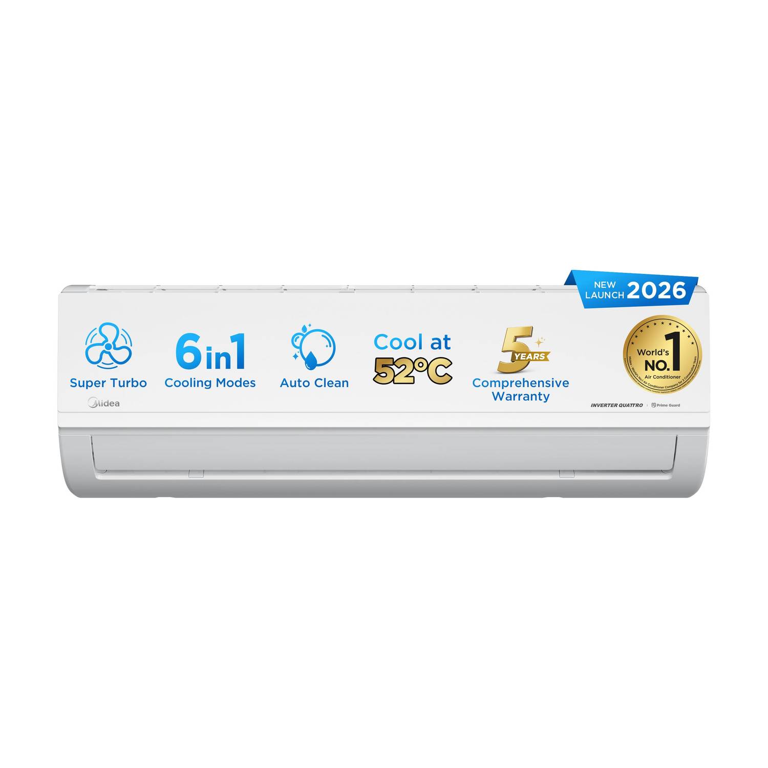 Midea 2026 Model 1.5 Ton 3 Star Split Inverter Convertible 6-in-1 with Auto Intelligence,Turbo Mode for Faster Cooling, Auto Defrost Clean and HD & PM 2.5 Filter AC
