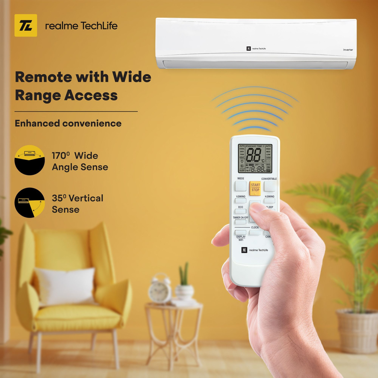 Image of realme TechLife 2025 Model 1.5 Ton 3 Star Split Inverter with Wi-fi 5-in-1 Convertible with Rapid Cool Technology Smart AC