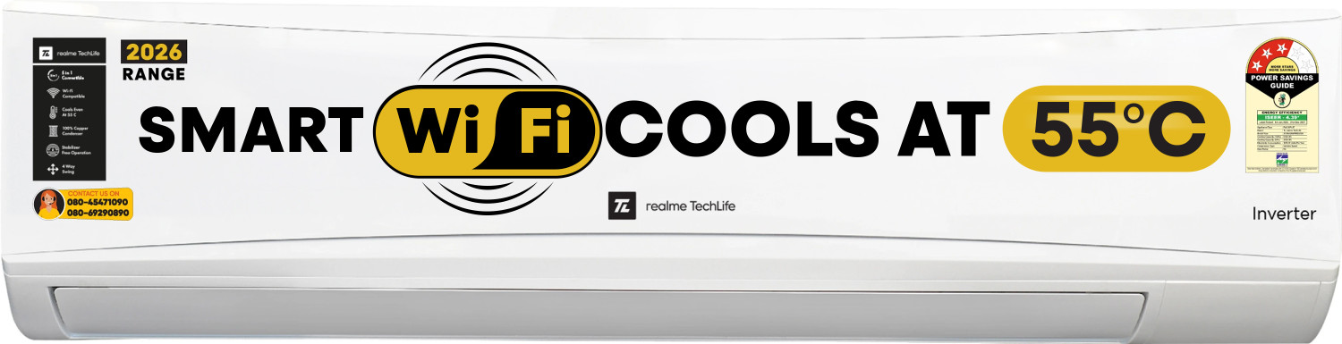 Image of realme TechLife 2026 Model 2 Ton 3 Star Split Inverter with Wi-fi 5-in-1 Convertible with Rapid Cool Technology Smart AC