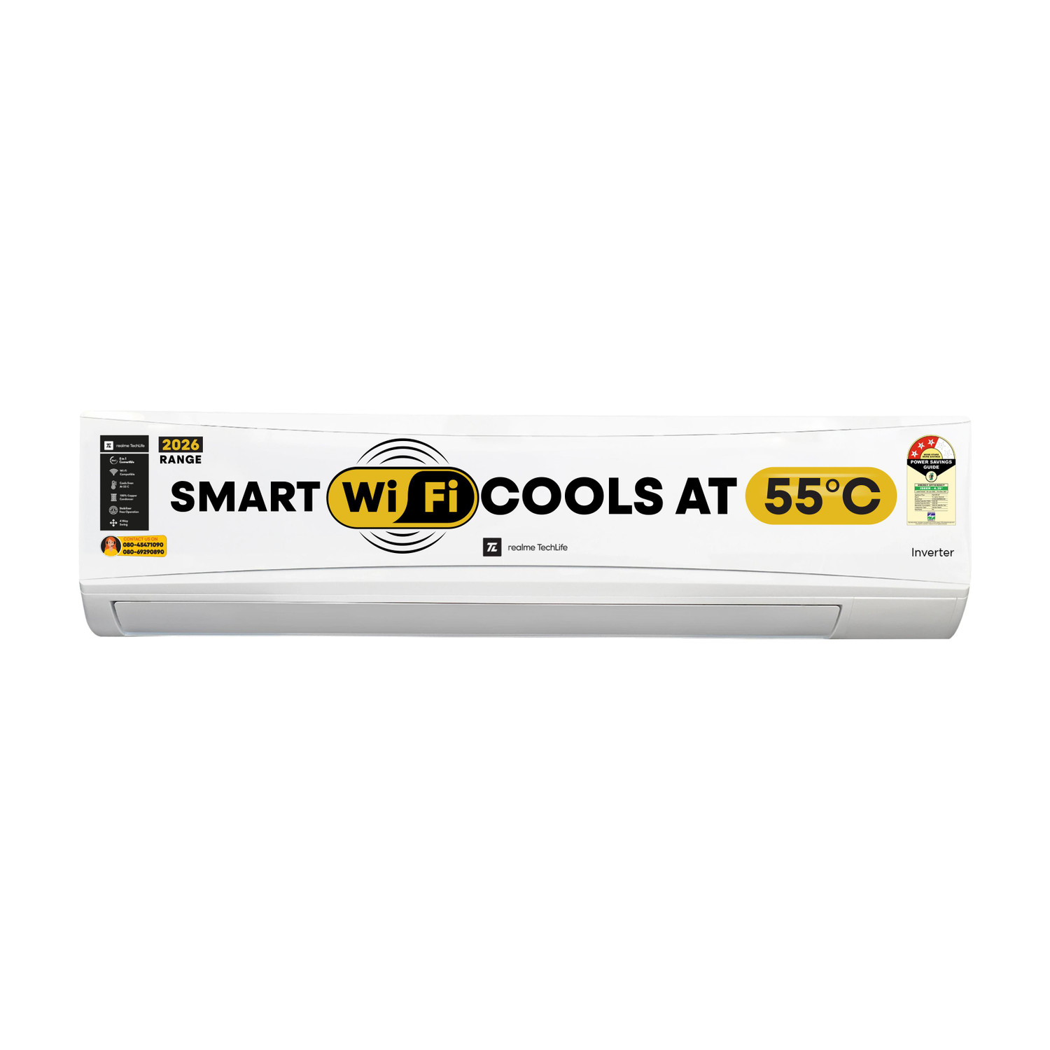 realme TechLife 2026 Model 2 Ton 3 Star Split Inverter with Wi-fi 5-in-1 Convertible with Rapid Cool Technology Smart AC