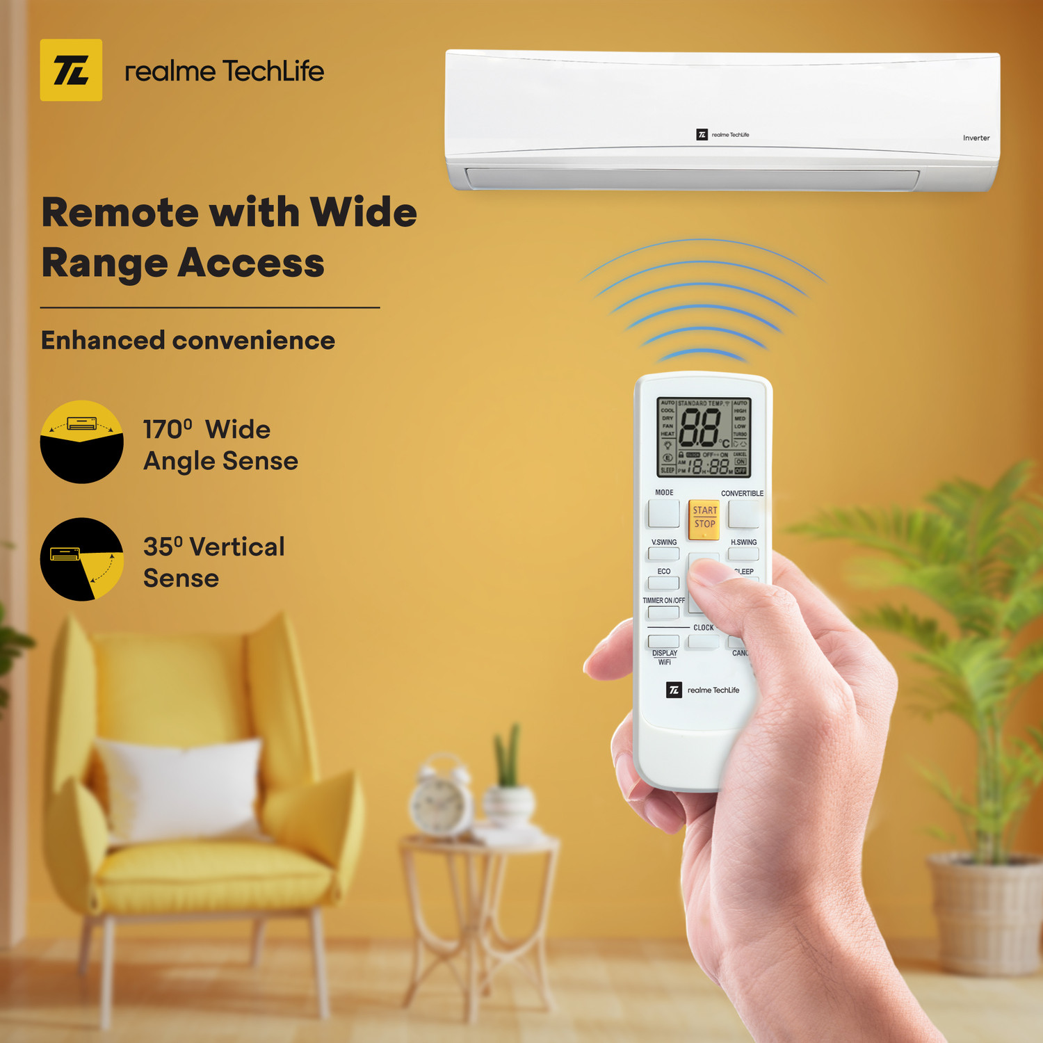 Image of realme TechLife 2025 Model 1.5 Ton 5 Star Split Inverter with Wi-fi 5-in-1 Convertible with Rapid Cool Technology Smart AC