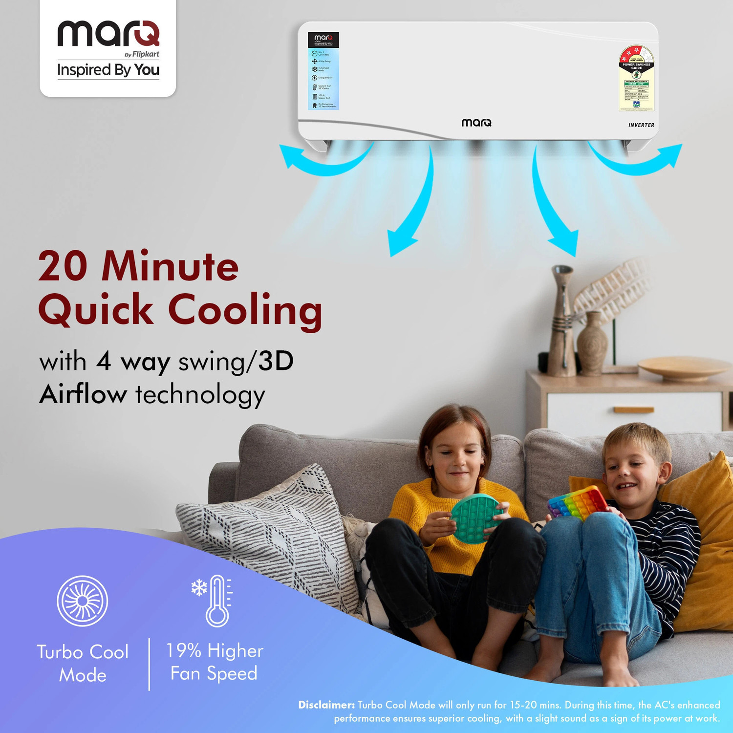 Image of MarQ by Flipkart 2025 Model 1 Ton 3 Star Split Inverter 5-in-1 Convertible with Turbo Cool Technology AC