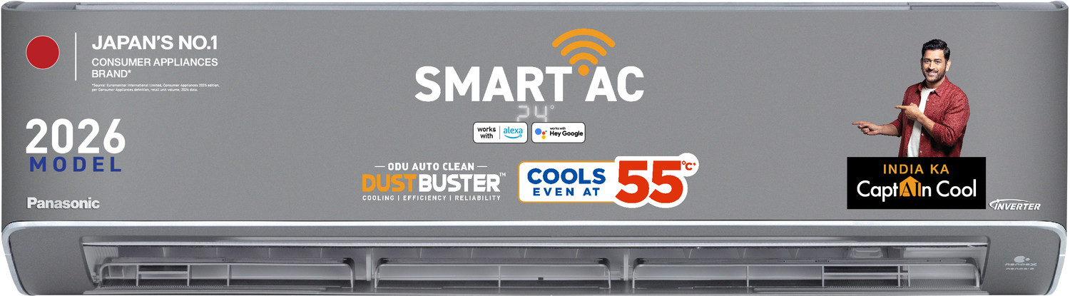 Image of Panasonic 2026 Model 1.5 Ton 5 Star Split Inverter with Wi-fi Smart, DustBuster Tech, Matter Enabled, AI, nanoe, AQI, Higher Airflow, 4-Way Swing, Cools at 55 Deg. C, Copper Condenser, 8in1 Convertible AC