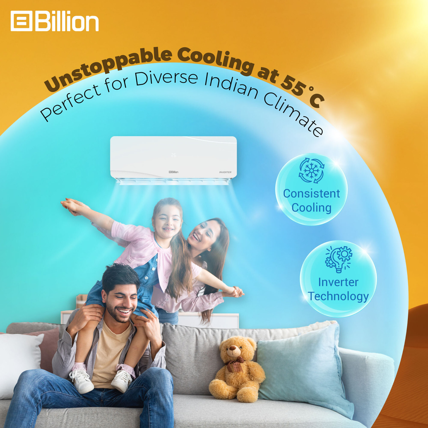Image of Billion 2026 Model 0.95 Ton 3 Star Split Inverter 5-in-1 Convertible with Turbo Cool Technology AC