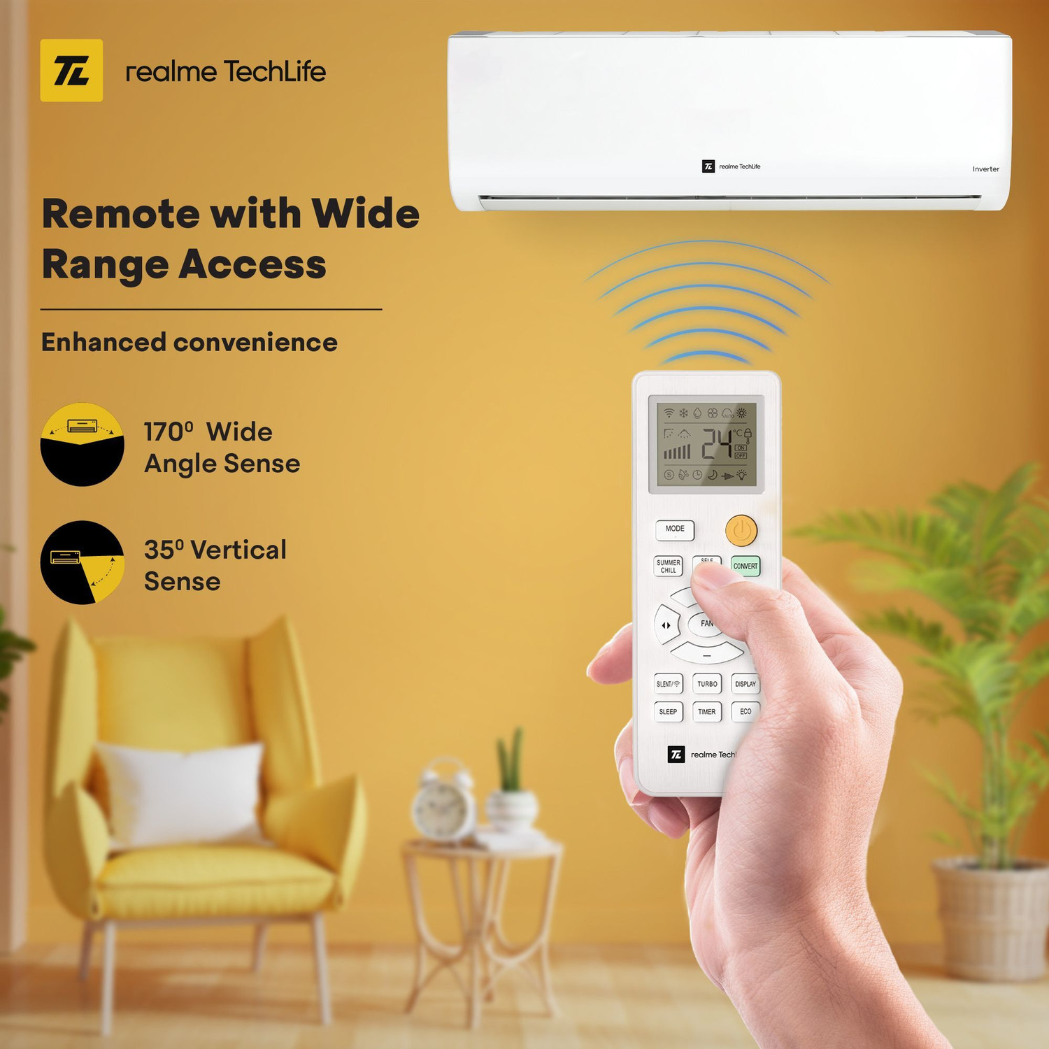 Image of realme TechLife 2025 Model 1.5 Ton 5 Star Split Inverter with Wi-fi 5-in-1 Convertible with Rapid Cool Smart Technology AC