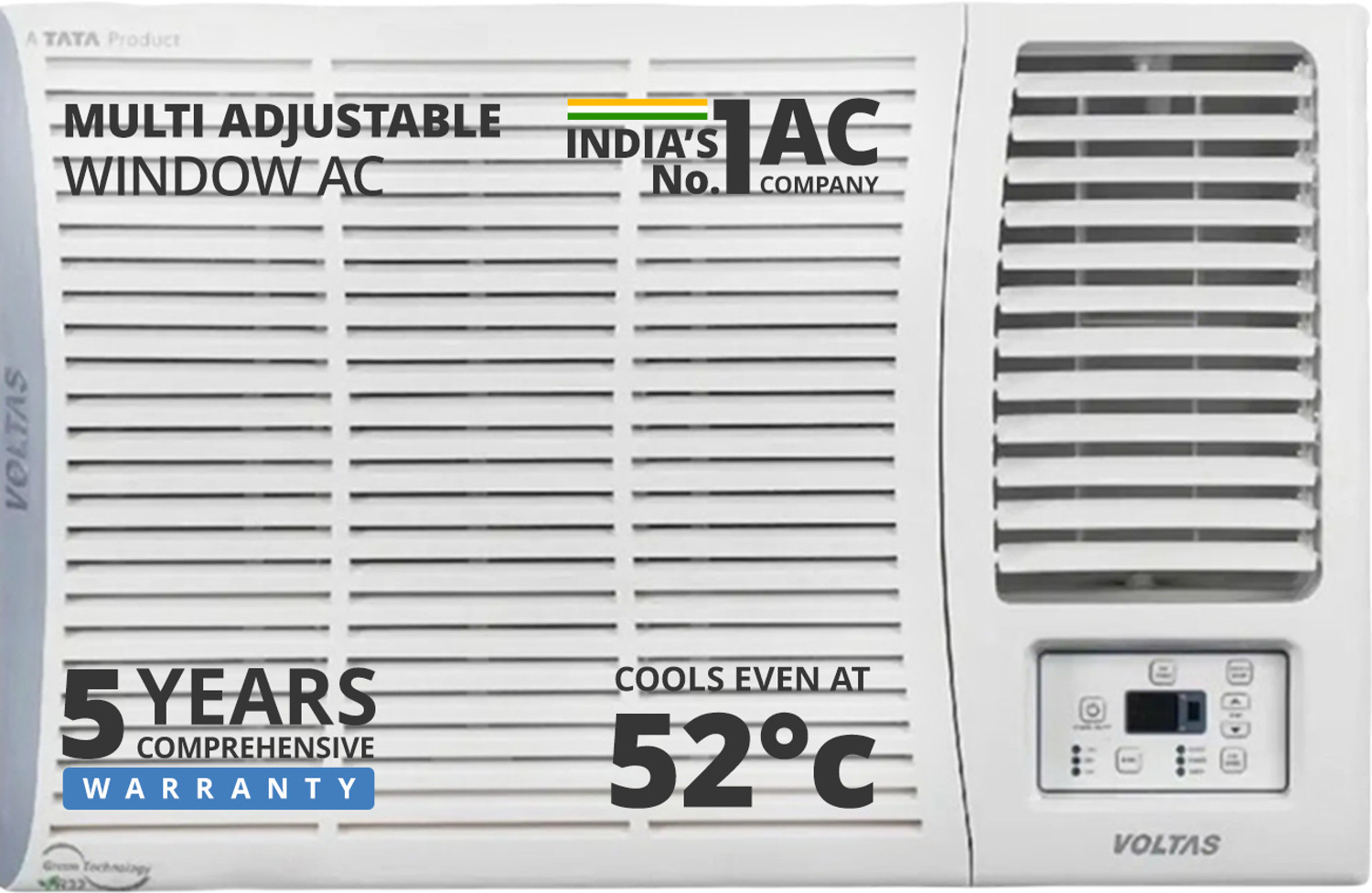 Image of Voltas 2025 Model 1.5 Ton 5 Star Window Inverter Turbo Cooling | Energy Efficient | High ambient Cooling-cools even at 50�C | Filter Clean Indicator AC