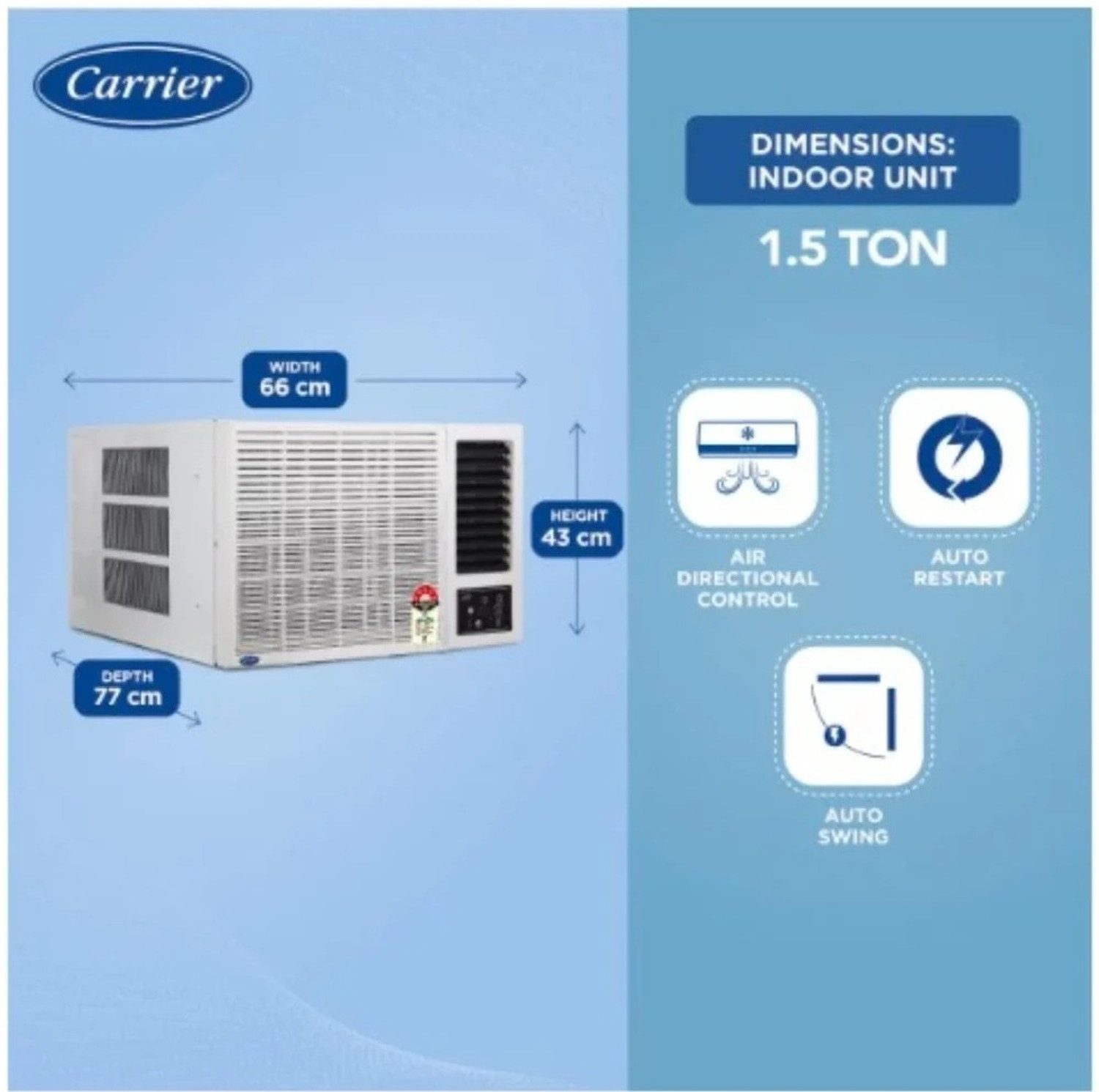 Image of CARRIER 2025 Model 1.5 Ton 5 Star Window Inverter AC