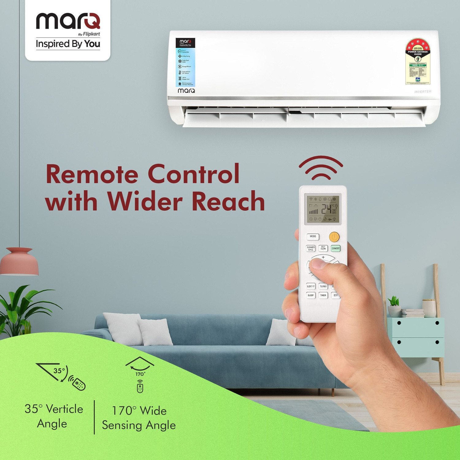 Image of MarQ by Flipkart 2025 Model 1 Ton 5 Star Split Inverter 5-in-1 Convertible with Turbo Cool Technology AC