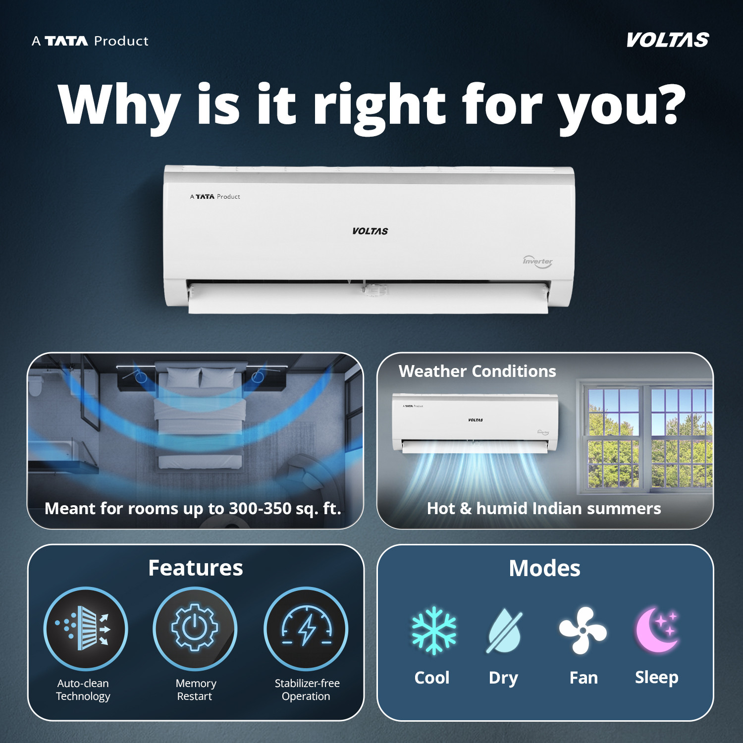 Image of Voltas 2024 Model 2 Ton 3 Star Split Inverter AC