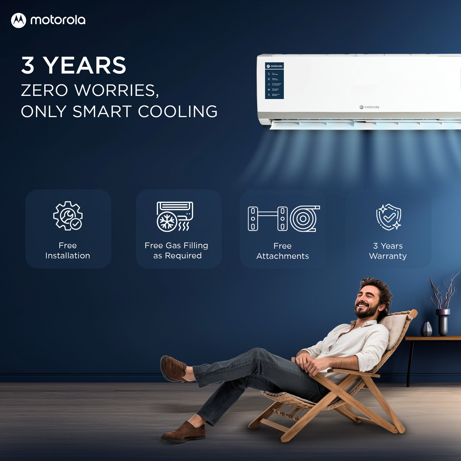 Image of MOTOROLA 2025 Model 1.5 Ton 3 Star Split Inverter with Wi-fi 7-in-1 Convertible with Rapid cool technology AC