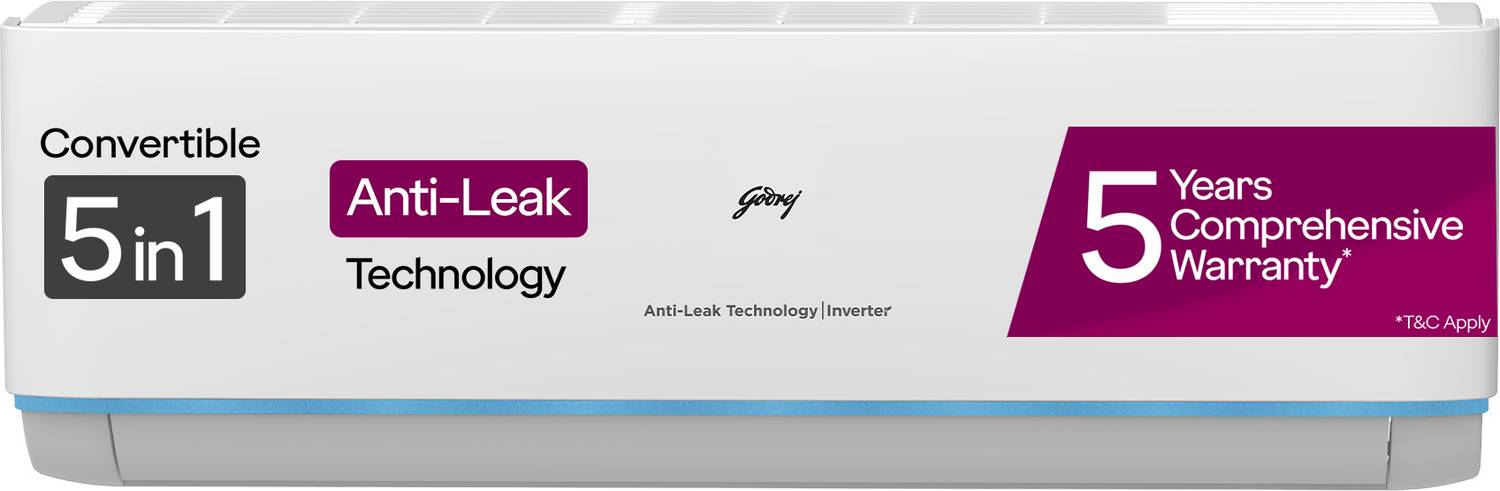 Godrej 2025 Model 1.5 Ton 3 Star Split Inverter 5-In-1 Convertible Cooling Anti Leak And Heavy Duty Cooling at Extreme Temperature AC