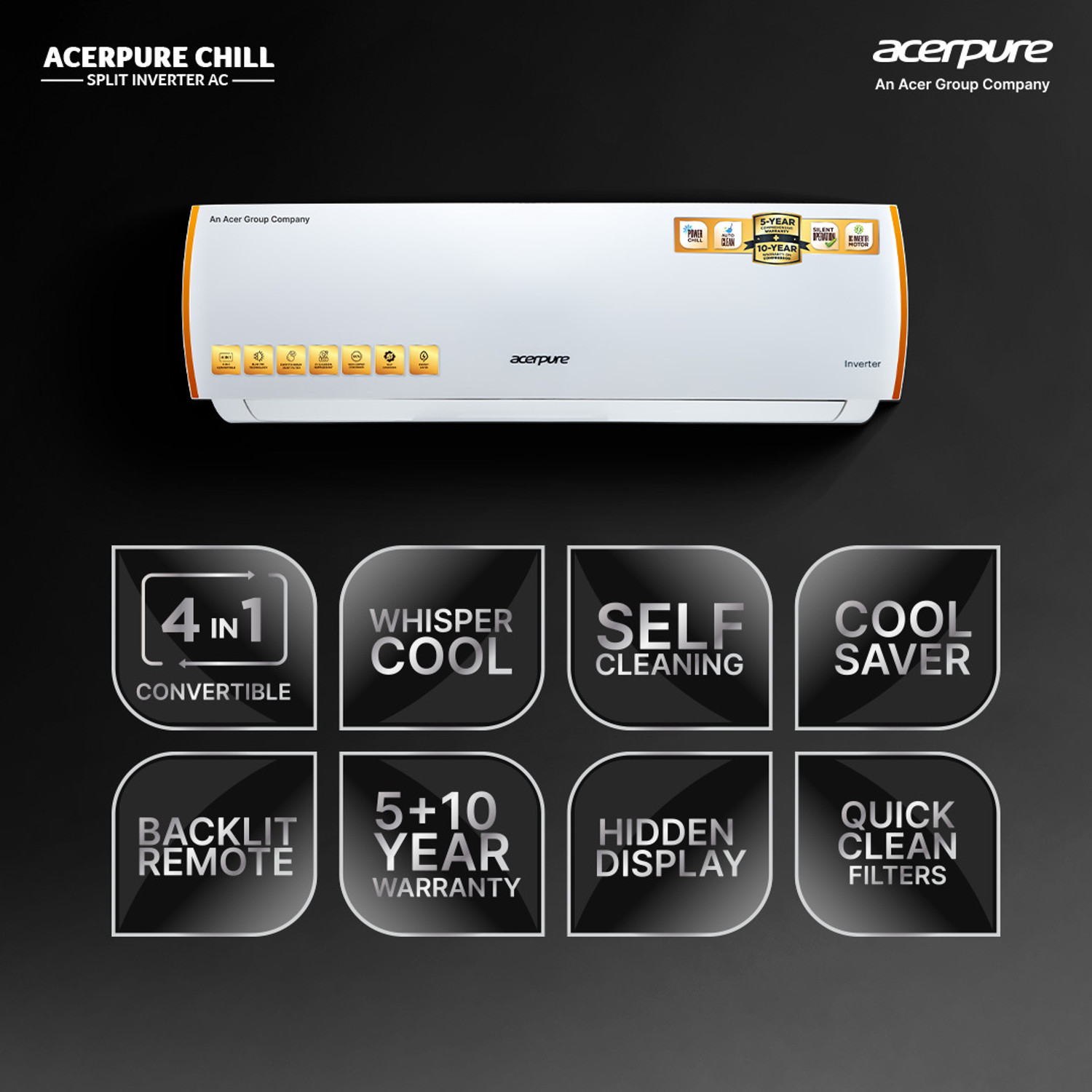 Image of Acerpure 2025 Model 1 Ton 5 Star Split Inverter 4 in 1 convertible design,Anti-virus Filter, Blue Fin Technology AC