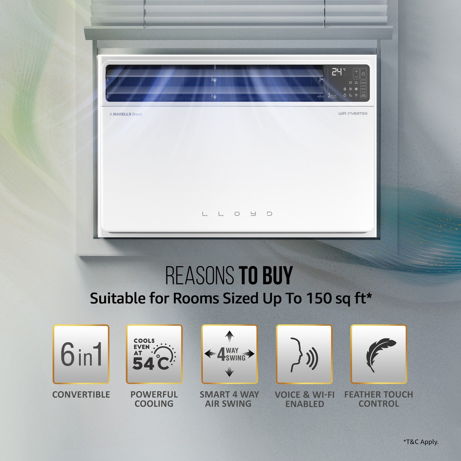 Image of Lloyd 2026 Model 1.5 Ton 5 Star Window Inverter with Wi-fi AC