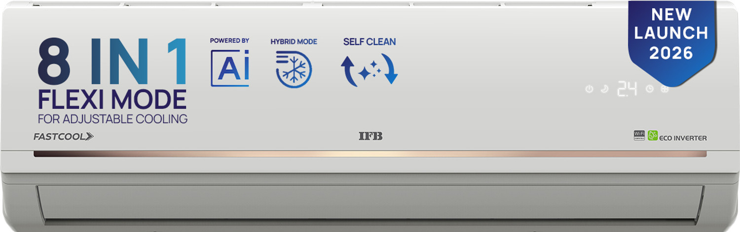 Image of IFB 2026 Model 2 Tons 3 Star Split Inverter with Hybrid Mode, 8-in-1 Flexi Mode, Heavy Duty Compressor, Long Air Throw, Self Clean, Copper Condenser AC