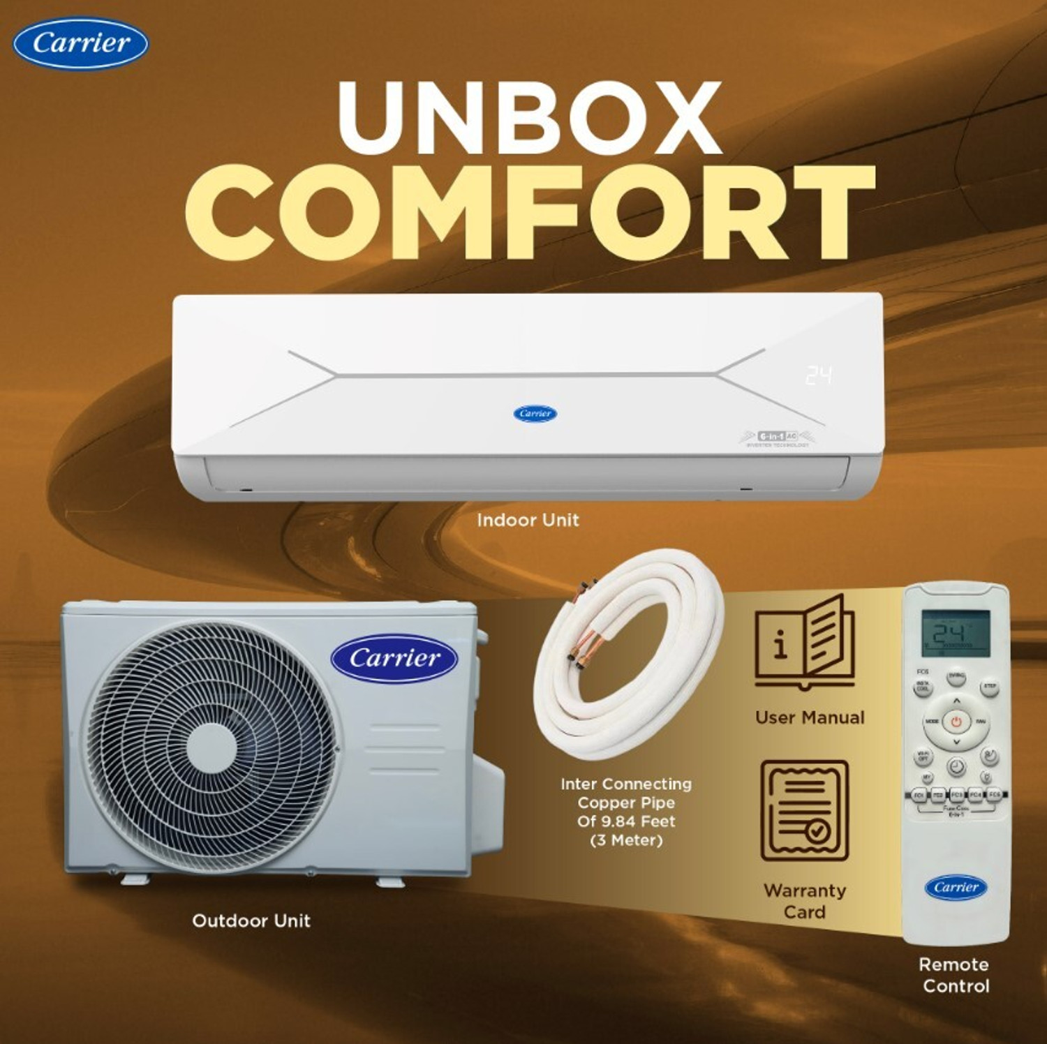 Image of CARRIER 2026 Model 1.5 Ton 3 Star Split AI Inverter with Wi-fi Convertible 6-in-1 with Geo-Fencing & Voice Control,Smart Energy Display, Insta Cool, Auto Defrost Clean AC