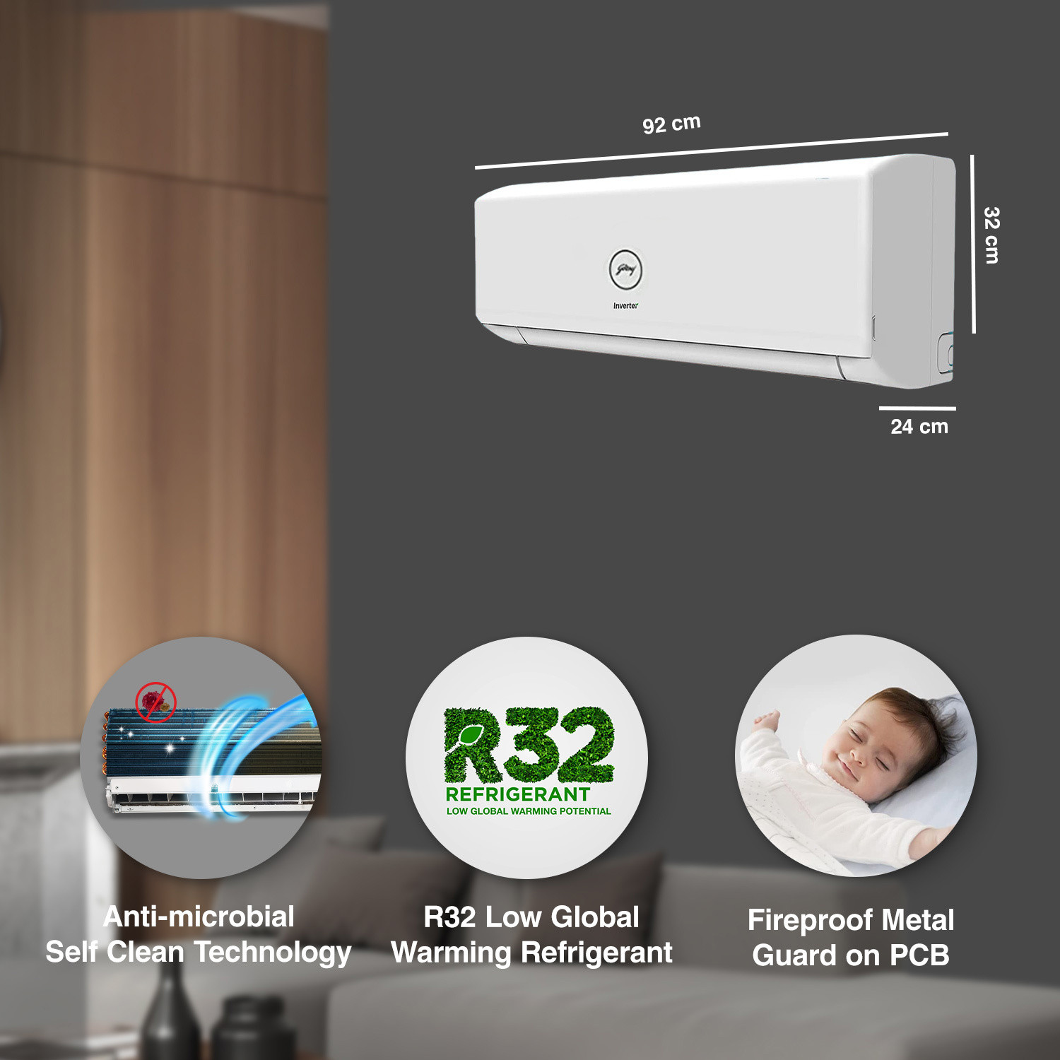 Image of Godrej 2023 Model 1.5 Ton 4 Star Split Inverter 5-in-1 Convertible Cooling with and Tri Filtration System AC
