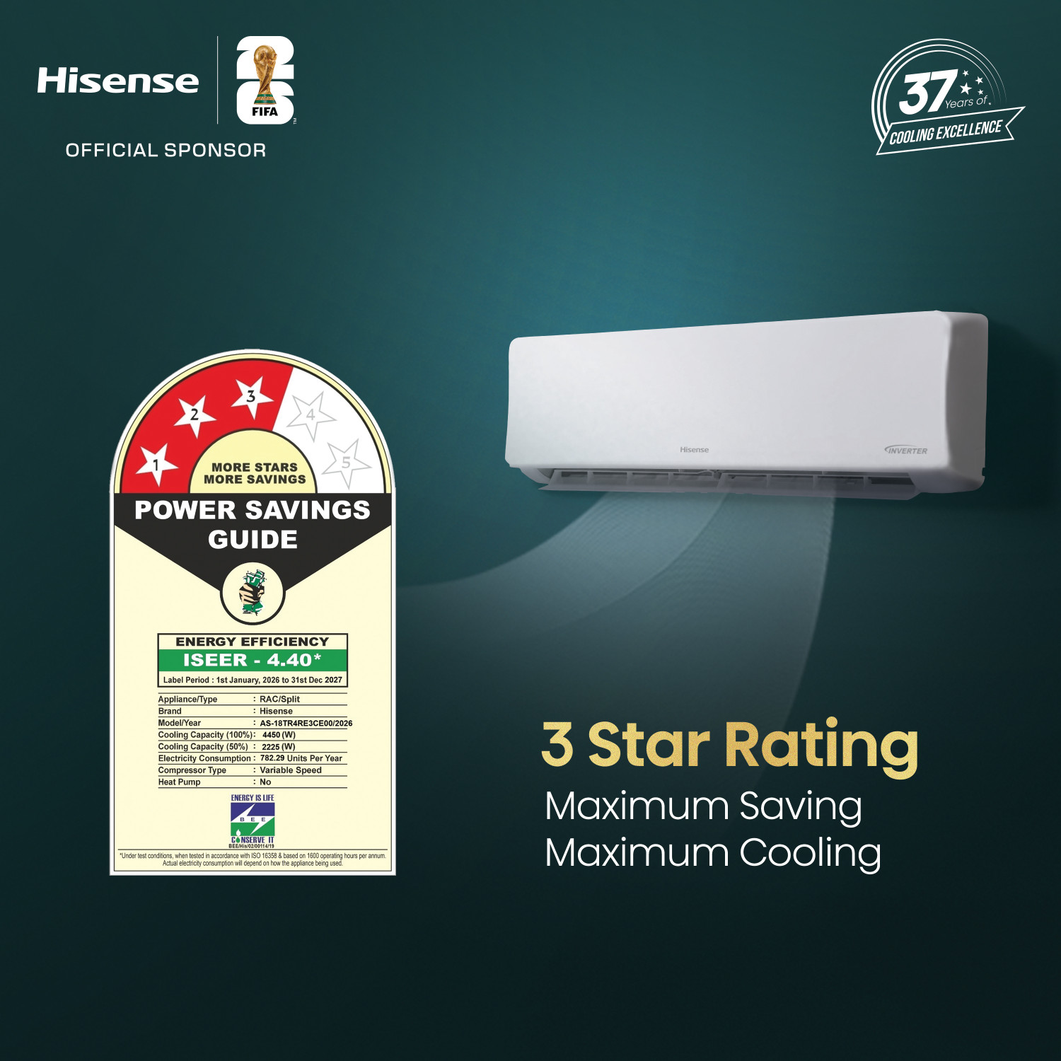 Image of Hisense 2026 Model 1.5 Ton 3 Star Split Inverter AC