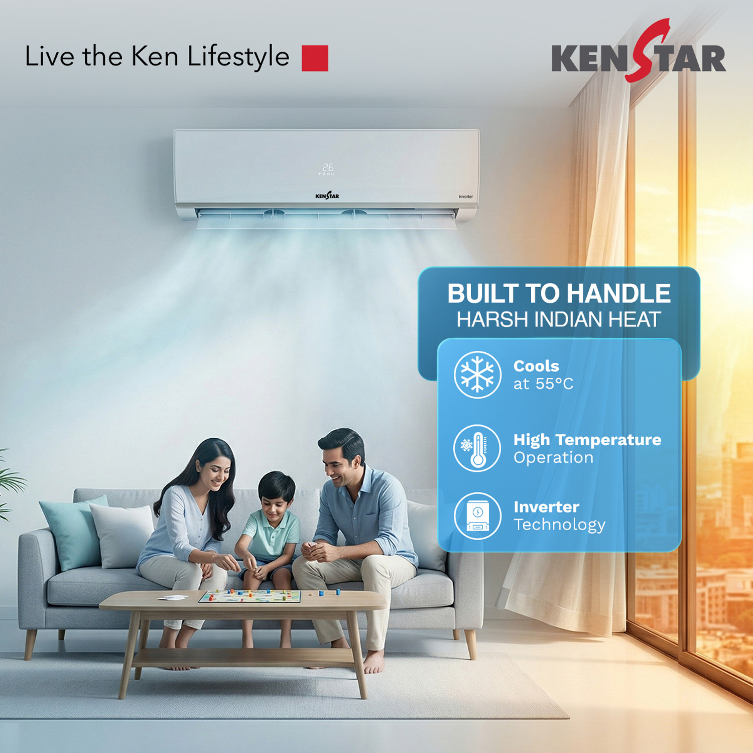 Image of Kenstar 2026 Model 1 Ton 3 Star Split Inverter 5-in-1 Convertible with Rapid Cool Technology AC