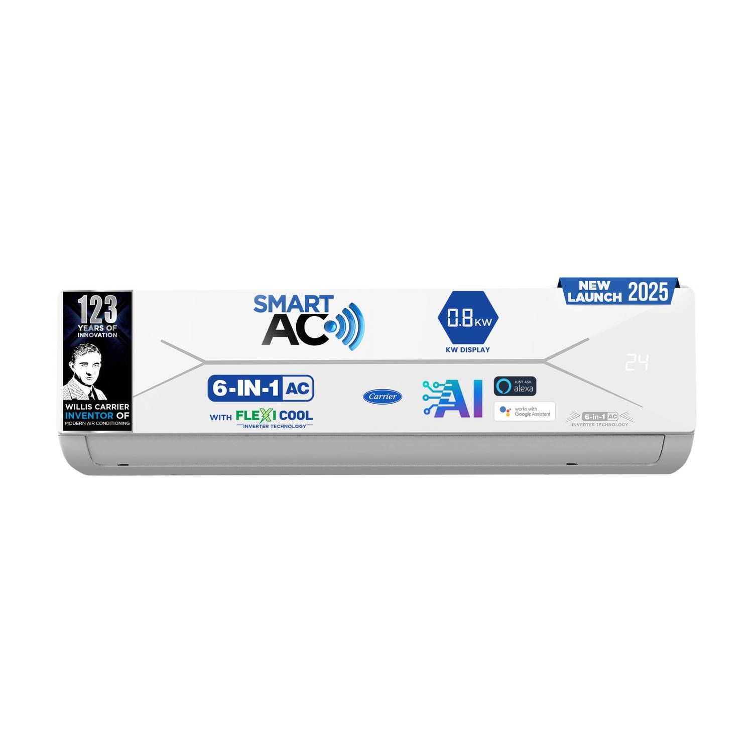 CARRIER 2025 Model 1 Ton 5 Star Split Inverter with Wi-fi Smart Flexicool 6 in 1 ConvertibleSmart Energy Display, Dual Filtration with HD & PM 2.5 Filter AC