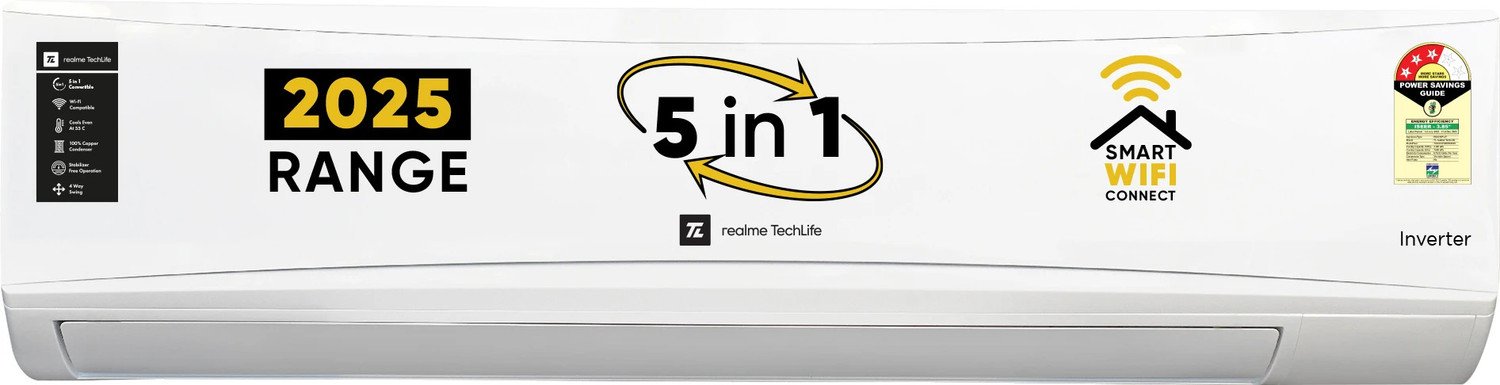 Image of realme TechLife 2025 Model 1 Ton 3 Star Split Inverter with Wi-fi 5-in-1 Convertible with Rapid Cool Smart Technology AC