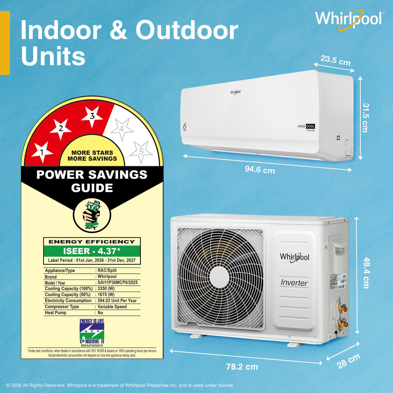 Image of Whirlpool 2026 Model 1 Ton 3 Star Split Inverter AC