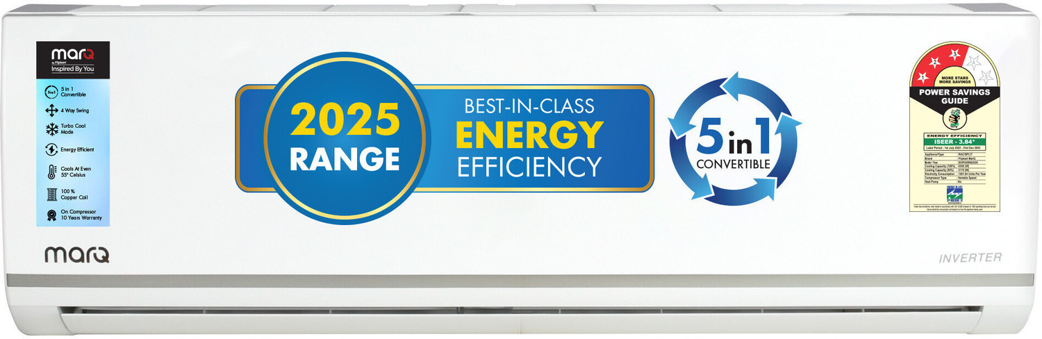 Image of MarQ by Flipkart 2025 Model 2 Ton 3 Star Split Inverter 5-in-1 Convertible with Turbo Cool Technology AC