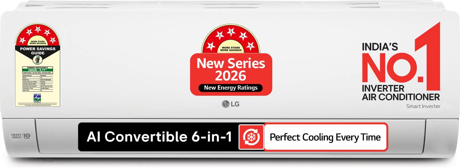 LG 2026 Model 1 Ton 5 Star Split Smart Inverter Faster Cooling and Energy Saving, AI Convertible 6-in-1 Cooling, HD Filter with Anti Virus Protection, Him Clean, 4 Way Air Swing, Cools at 55 degree celsius, VIRAAT Mode and Diet Mode Plus AC