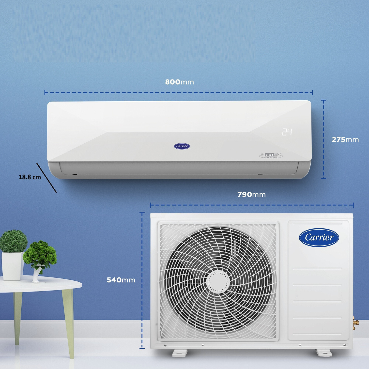 Image of CARRIER 2025 Model 1 Ton 3 Star Split Inverter with Wi-fi Smart Flexicool 6 in 1 ConvertibleSmart Energy Display, Dual Filtration with HD & PM 2.5 Filter AC
