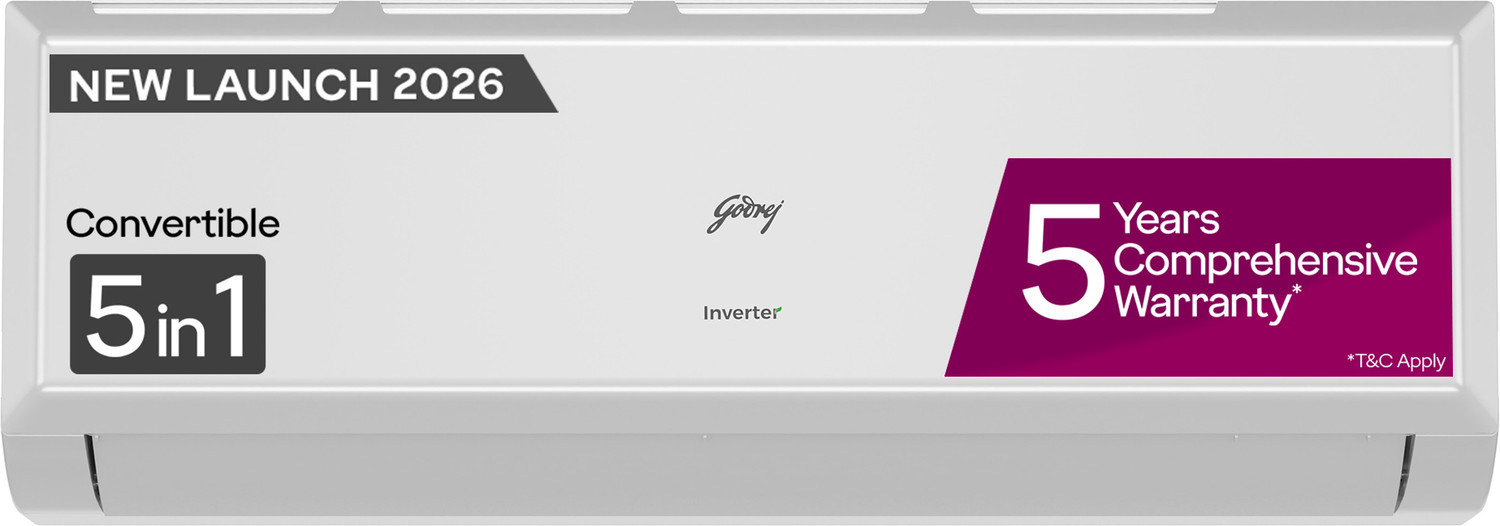 Image of Godrej 2026 Model 1.4 Ton 3 Star Split Inverter with 5-in-1 convertible | AI Powered| Heavy Duty Cooling at 52 degree celsius|i-Sense technology AC